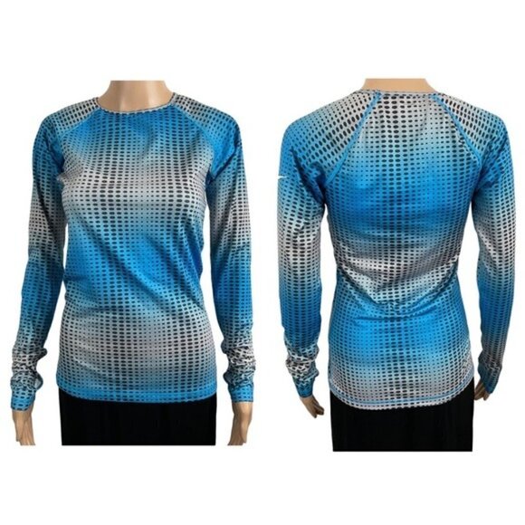 Nike Pro Dry-Fit Long Sleeve Shirt Blue Ombré Black Polka dot size small - Picture 1 of 10